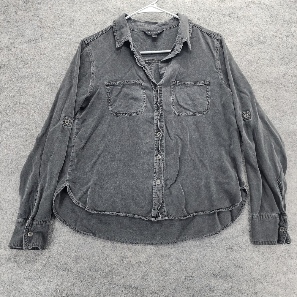 Rock Republic Shirt Womens Small Button Up Gray Roll Tab Long Sleeve